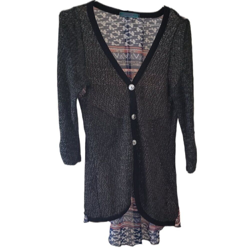 Julie's Closet Lightweight Green Cardigan Front/Aztec Style Attached back